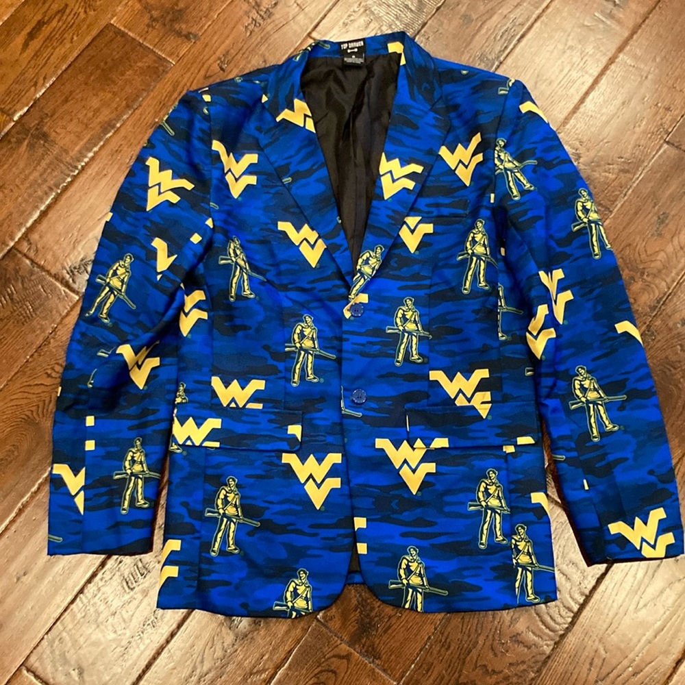 Men’s West Virginia Mountaineers Blue Yellow Blazer Coat Size Small NEW